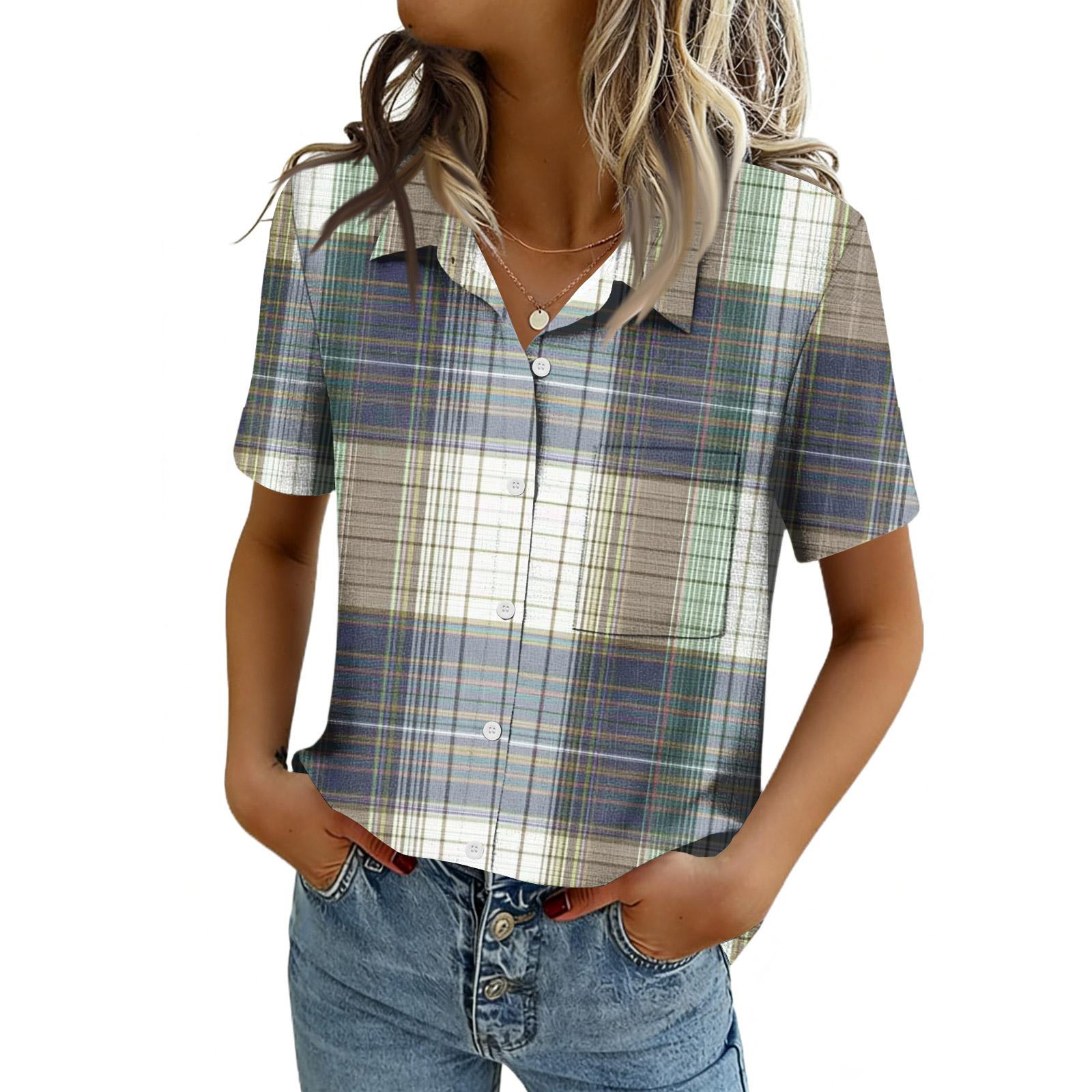 

Women Blouses Short Sleeve Button Down Shirts Business Casual Dressy Work Tops Summer Spring Clothes S