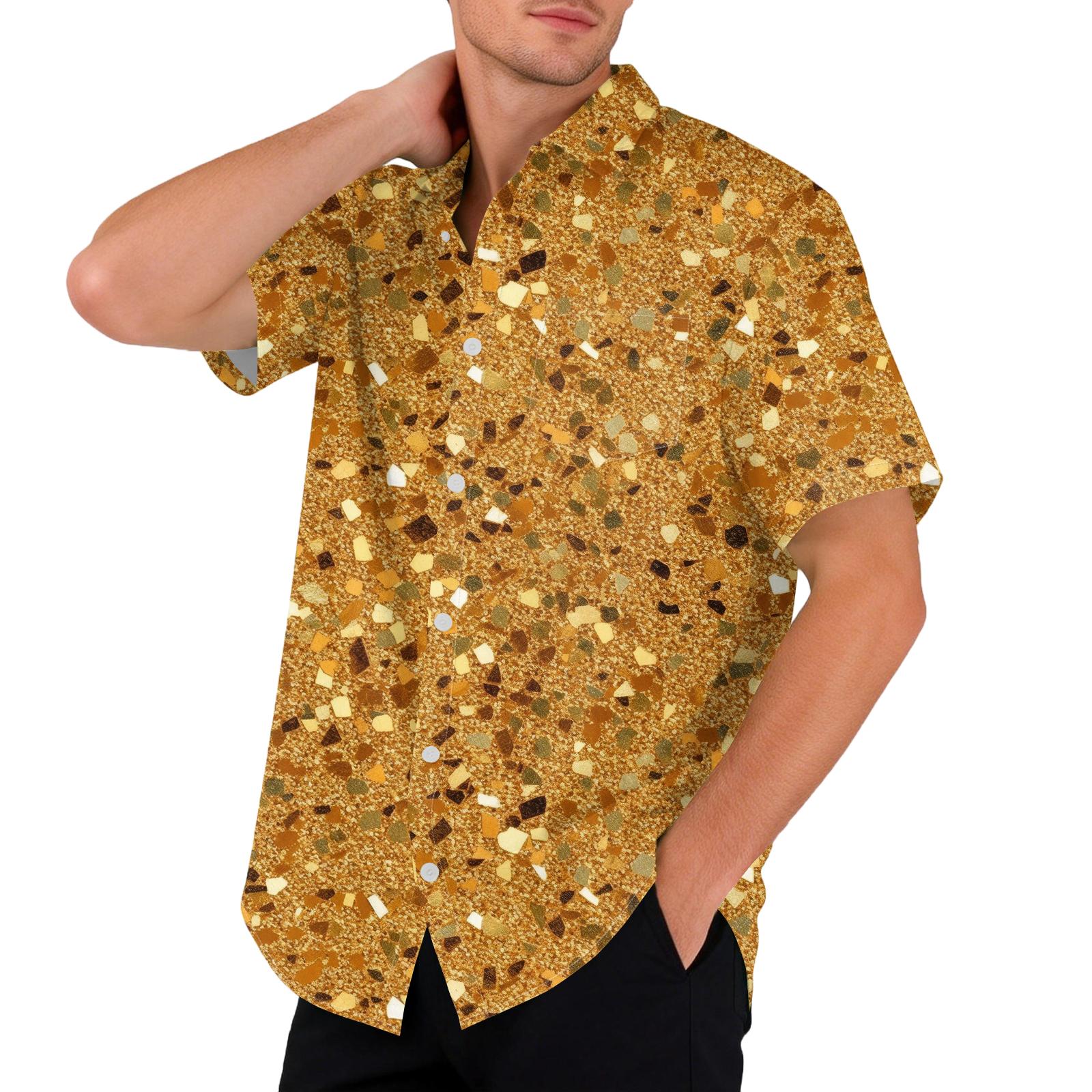 Гавайский принт - мужская повседневная рубашка с коротким рукавом XL жёлтый