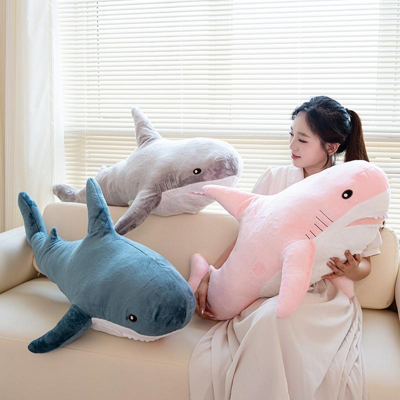 Cartoon Colorful Shark Pillow Plush Toy Doll Blue Shark Doll Girl Soothing Pillow Rag Doll