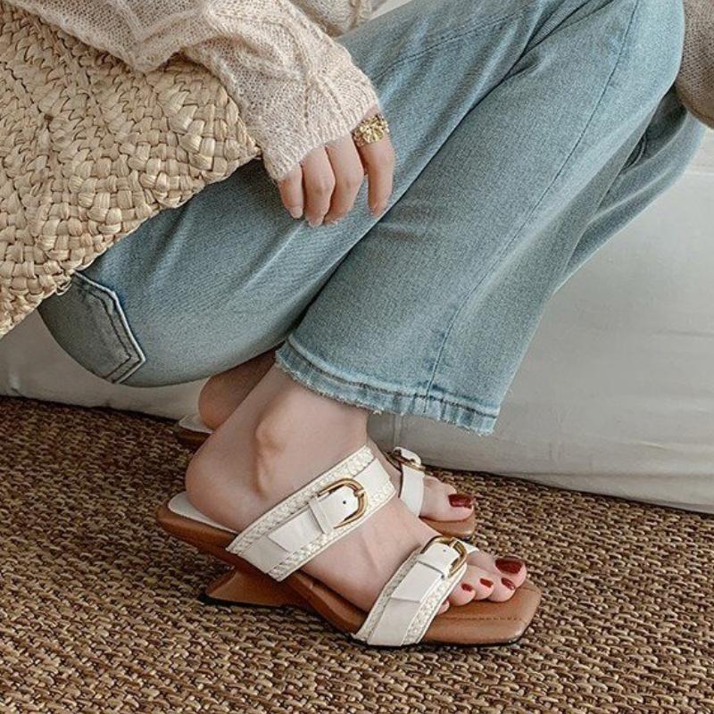 

Женские тапочки с квадратным носком, босоножки на высоком каблуке, туфли для вечеринки, лето 2025, дизайнерское платье, элегантная милая обувь, шлепанцы с открытым носком, муле 34 бежевый