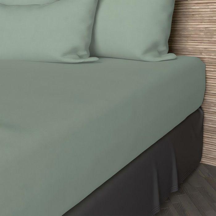 57 Thread Count Cotton Fitted Sheet 140x200 Cm UNI Water Green, by Soleil D'ocre