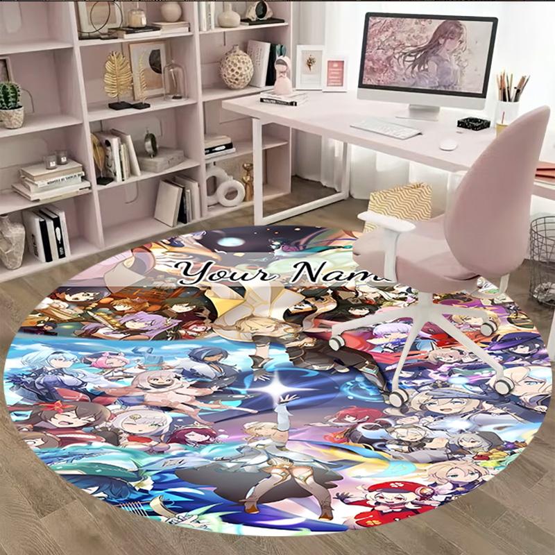 Customizable Genshin Impact4 Round Non-Slip Carpet - Ideal for Garden, Picnic, Office, Perfect for Decoration, Suitable For All Seasons