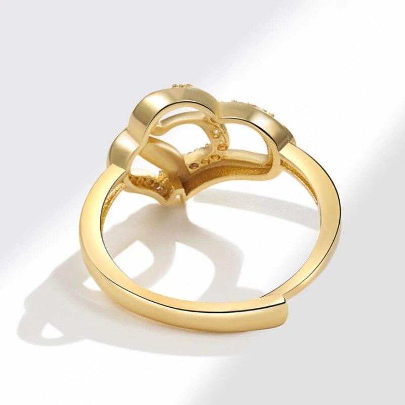 ANENJERY Double Love Heart Shiny Zircon Ring For Women Romantic Sweet Ring Wedding Engagement Jewelry Party Accessories