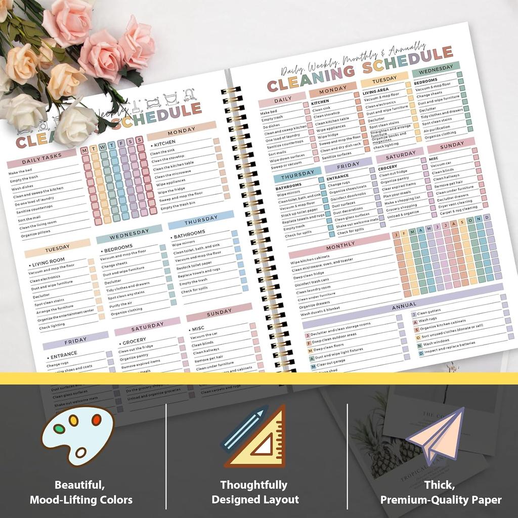 ADHD Cleaning Planner, Weekly and Monthly Organizing Planner with Cleaning Schedule and Checklist for Adults, Women for Household, Home, Kitchen,