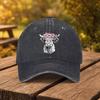 Floral Crown Highland Cow Baseball Cap Adjustable Cotton Washed Denim Hat Unisex