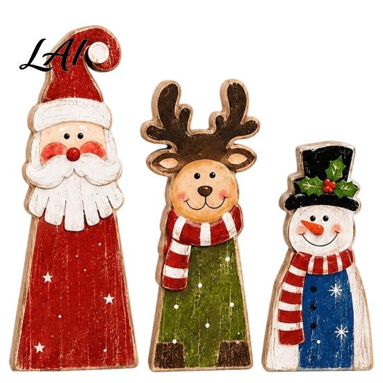 Tiered Tray Display Items Wooden Christmas Decor Santa Reindeer Snowman Figurines Festive Elk for Holiday Tabletop Decorations And Rustic Home