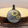 Vintage Sunflower You Are My Sunshine Cabochon Glass Chain Necklace Jewelry