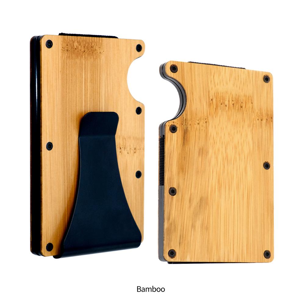 2024Hot Sale RFID Blocking Men's Wooden Wallet ultra thin Metal Money Clip for men Minimalist wooden aluminum Wallet card holder