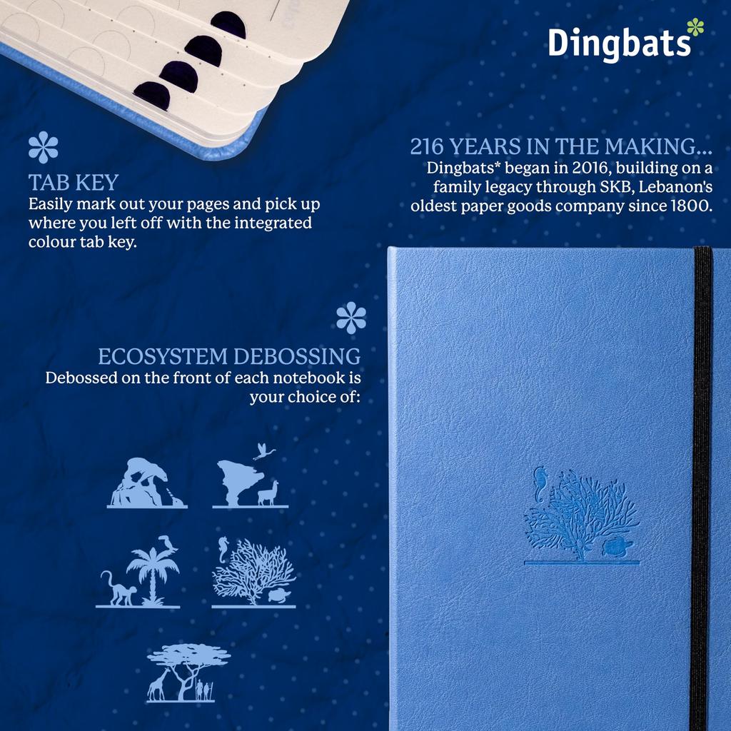 Dingbats Earth Dot A5 Medium Sky Blue Great Barrier Reef Hardcover Cream 100gsm Inkproof Paper Numbered Index Key Pages - Notebook, - - - Pages, &