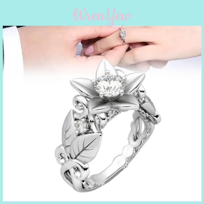 Stunning Floral Leaf Rhinestone Ring For Women Elegant Zirconia Jewelry Accessory