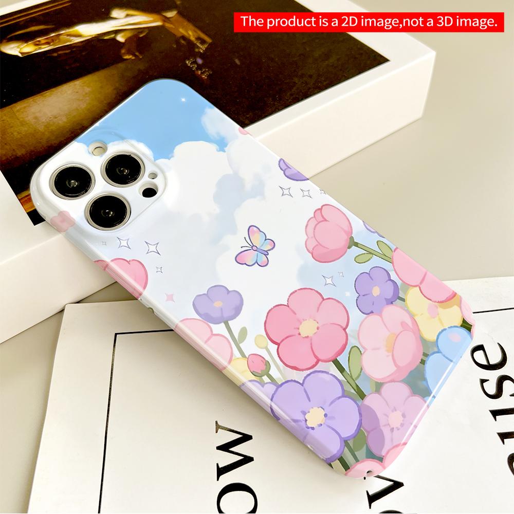 Pastel Flower Garden Butterfly Sky Wallpaper All Inclusive Film Hard Phone Case, Compatible with iPhone 18 Pro Max 17 16 15 14 13 12 11