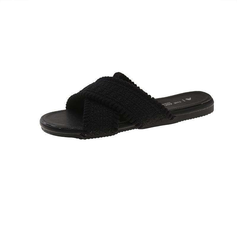 

Fashion 2025 New Summer Elegant Fish Mouth Casual Outside Beach Slippers Fashionable Comfortable Round Toe Flat Slippers for Women 40 чёрный