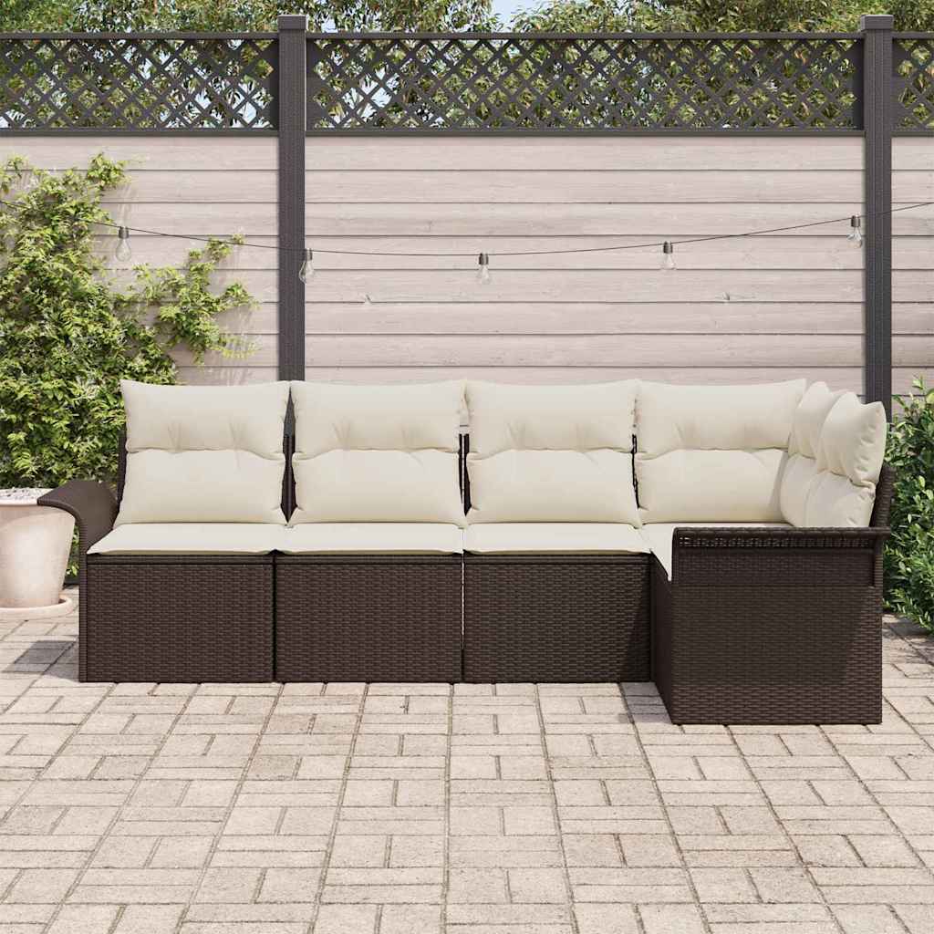 Garden Sofa Set with Cushions 5 pcs Brown Poly Rattan