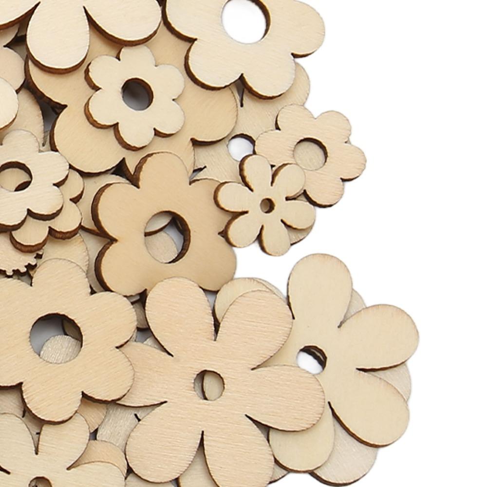 300Pcs Mixed Sizes Unfinished Wooden Cutouts Wooden Craft Cutouts  For Scrapbooking