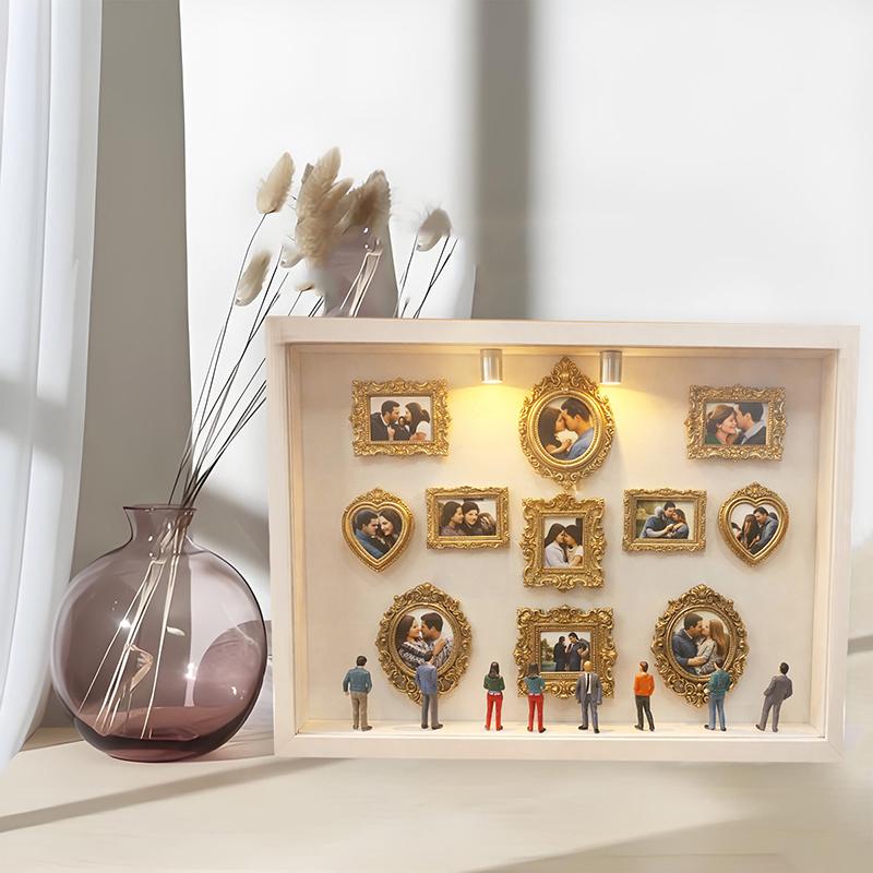 DIY Mini-Museum Silhouette Box, Familien-Erinnerungs-Po Vitrinenrahmen Silhouette Box mit Licht, Mini-Rahmen & Figuren