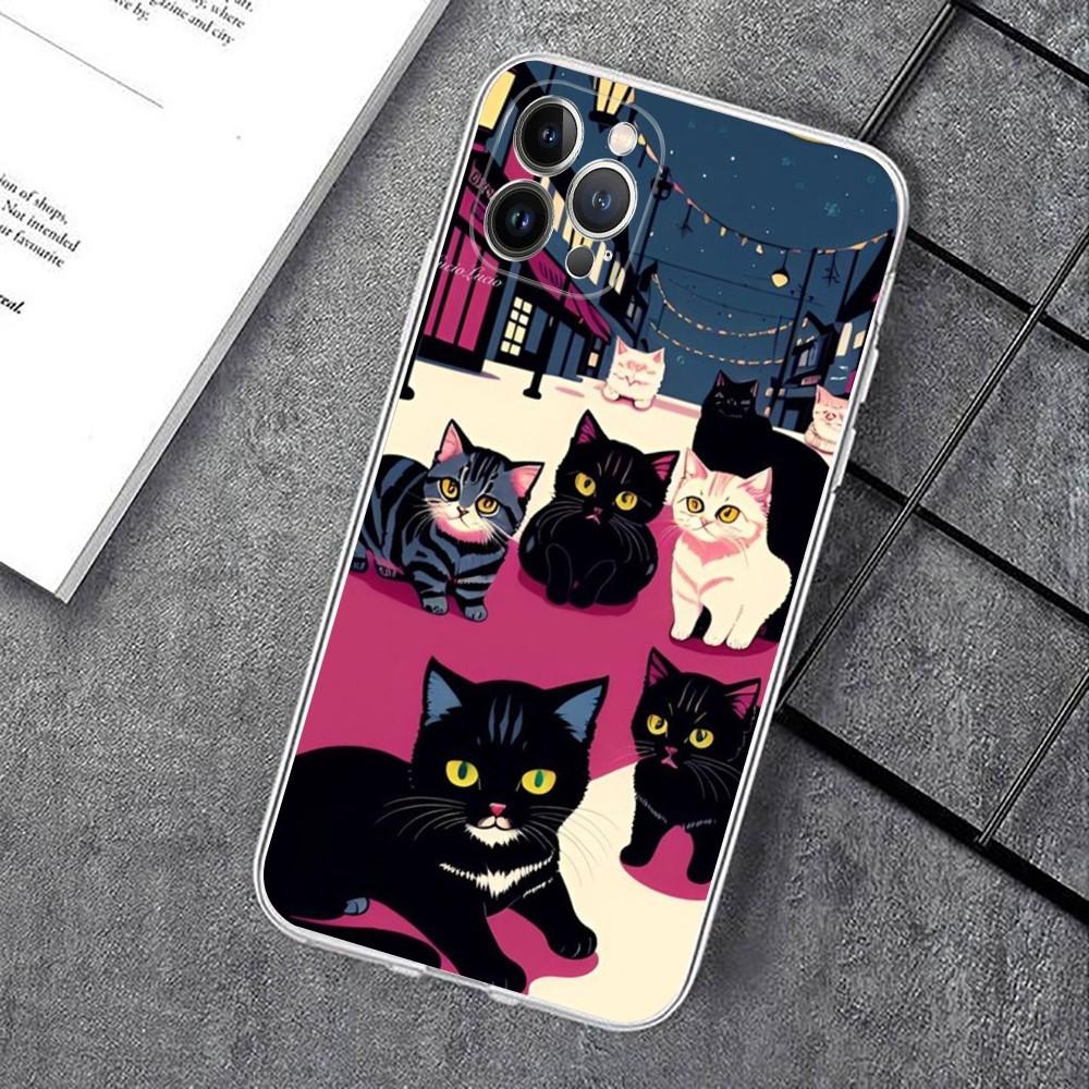 Black Cat Cartoon Cute Phone Case For IPhone 15 14 11 12 13 Mini Pro XS Max Cover 6 7 8 Plus X XR SE 2020 Funda Shell