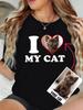 Custom T-Shirts Womens Summer I Love My Cat DIY Your Pet's Photo Casual Soft Loose O-Neck Short Sleeve Tops Memorial Clothes
