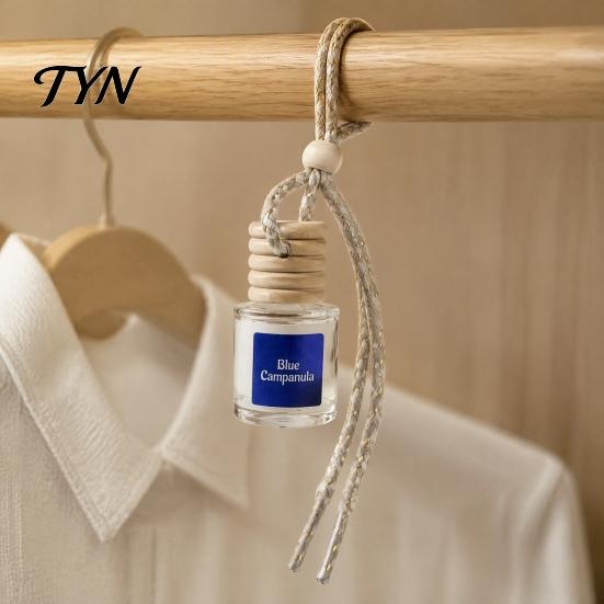 Hanging Essential Oil Bottle for Closet Car Aromatherapy, Glass with Volatile Wooden Stopper Diffuser, Portable Interior Accessories Air Freshener