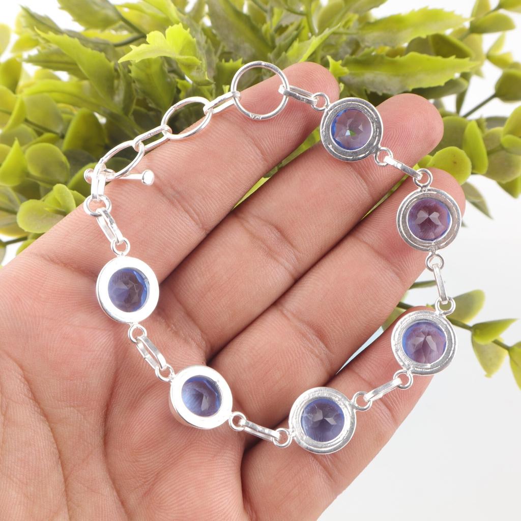 Natural Tanzanite Gemstone 925 Sterling Silver Jewelry Handmade Bracelet 7-9" RB-13-7