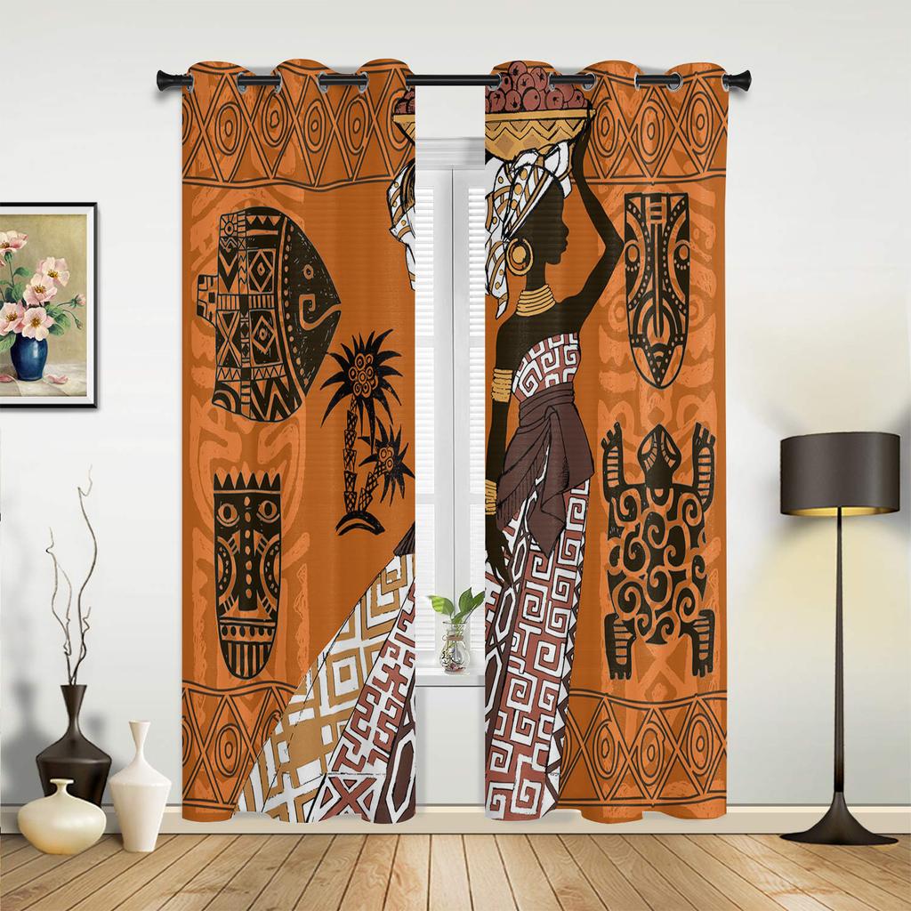 African Woman Yoga Vase Silhouette White Curtains for Bedroom Living Room Drapes Kitchen Children Window Curtain Home Decor