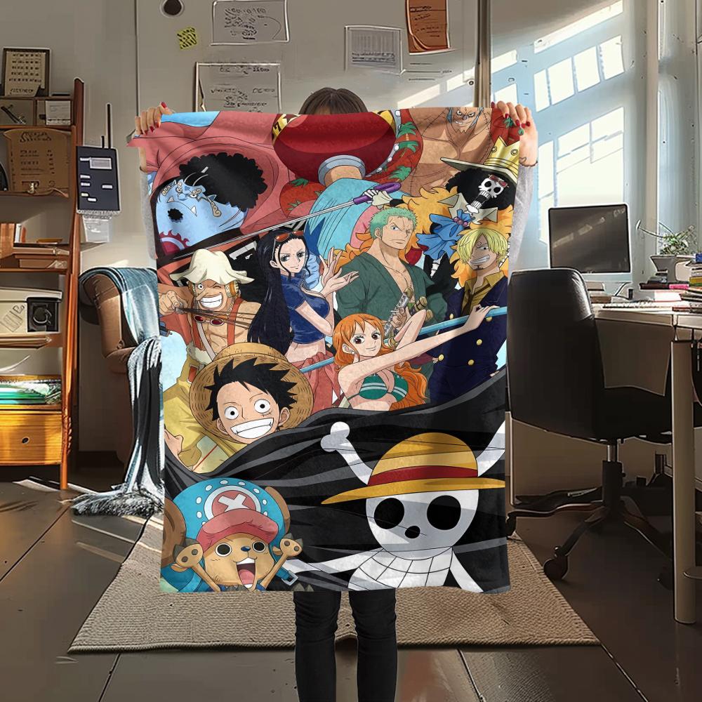One Piece Charakter Print Flaneldecke, Hohe Qualität, Bequem für alle Jahreszeiten, Heimdekoration, Wärme und Komfort, Perfekt für Weihnachtsgeschenke