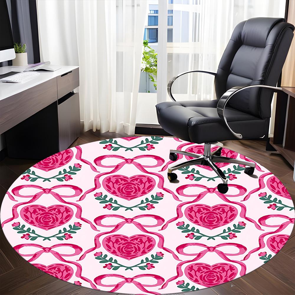 1pc Heart-patternedChair Carpet for Office, Indoor Non-Slip Washable Polyester Fiber Carpet, Mat For Office, Machine Washable