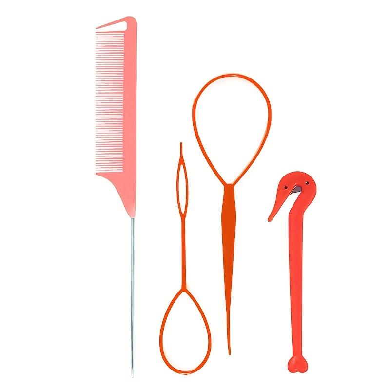 4-piece hair tool set Rat tail fine tooth comb Braiding tool Bun maker Braiding tool Hair elastic band remover