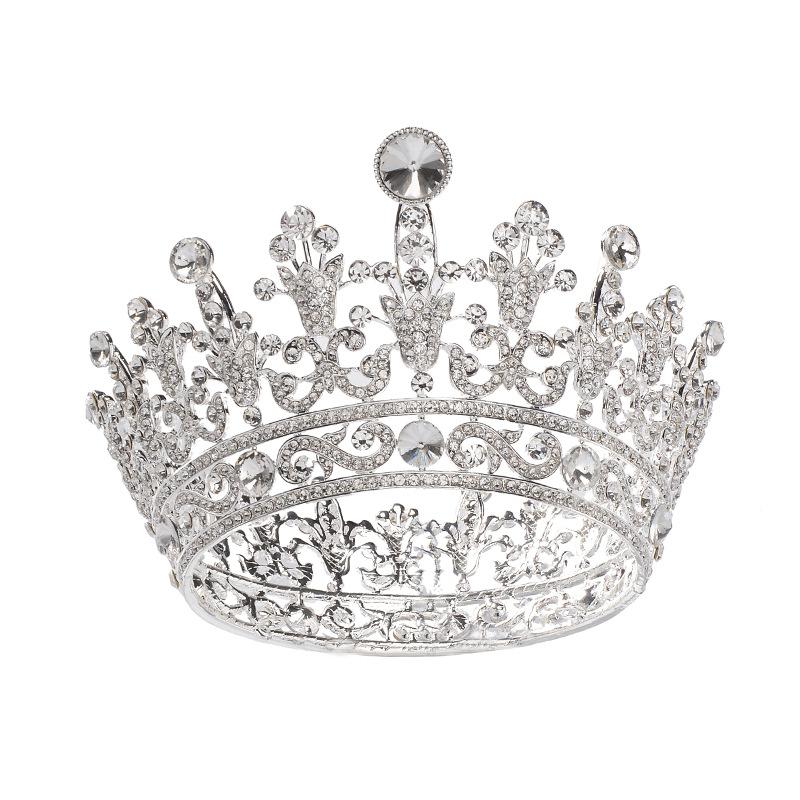 European wedding retro baroque large crown white rhinestone round queen crown full crown