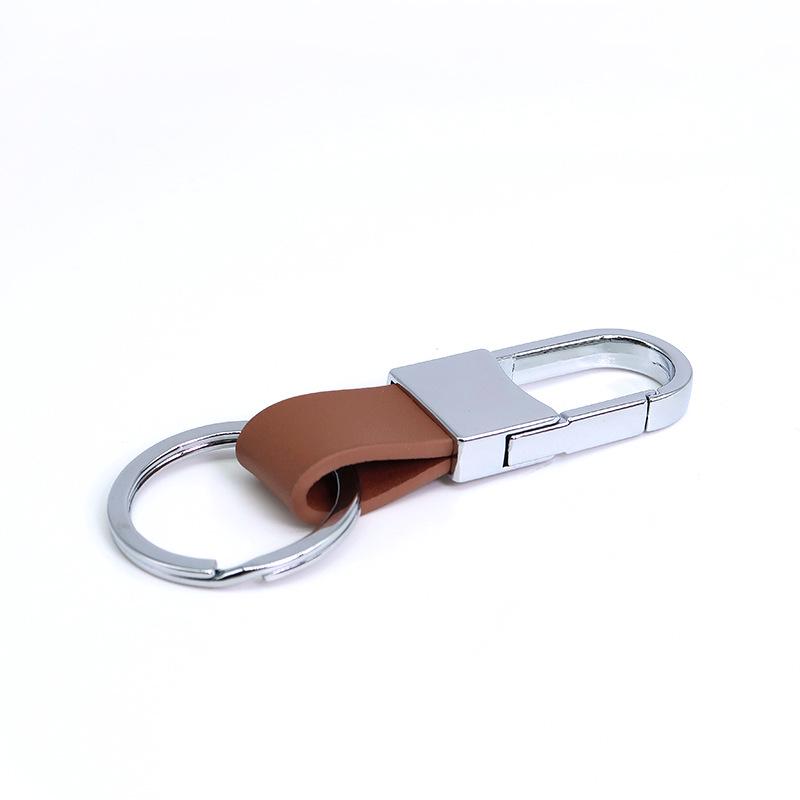 Men's Genuine Leather Car Keychain with Zinc Alloy Waist Clip and Customizable Laser Logo