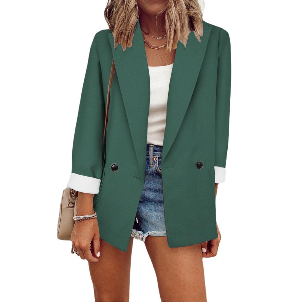 2025 Autumn Winter Women's Solid Color Blazer, Notched Lapel Long Sleeve Office Chic Jacket, Business Casual Trench Coat for Workwear