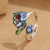 Retro Court Blue Enamel Lotus Ring Women 'S National Tide National Wind Drops Craftsmanship Individual Jewelry