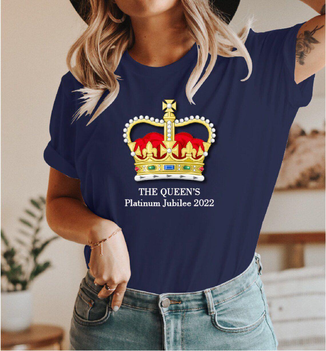 

Platinum The Queens Jubilee Celibration Tshirt Union Jack With Crown Shirt T DarkBlue,3XL