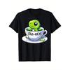 Men'S Black T-Shirt with Cute Green Dinosaur In Teacup Design - "TEA-REX" Playful Puns, Casual Round Neck Tee for Halloween, Thanksgiving, Christmas