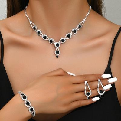 2025 New Design Colorful Fashion Rhinestone Necklace Earrings Bracelet Three-piece-Sets Suitable For Bridal Wedding Holiday Gift