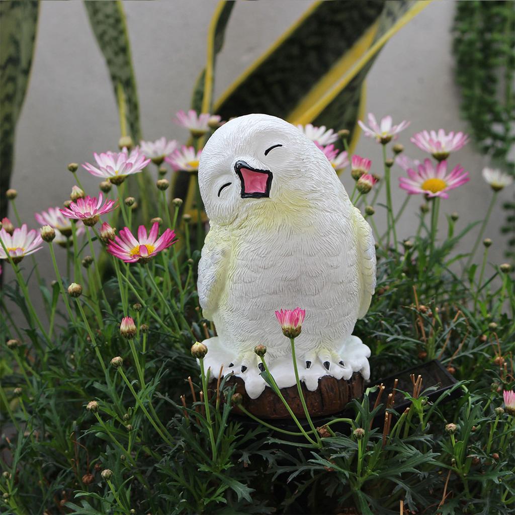 Snowy Owl Stake Lamp Solar Resin Waterproof Decorative LED Lawn Light for Outdoor Garden Patio