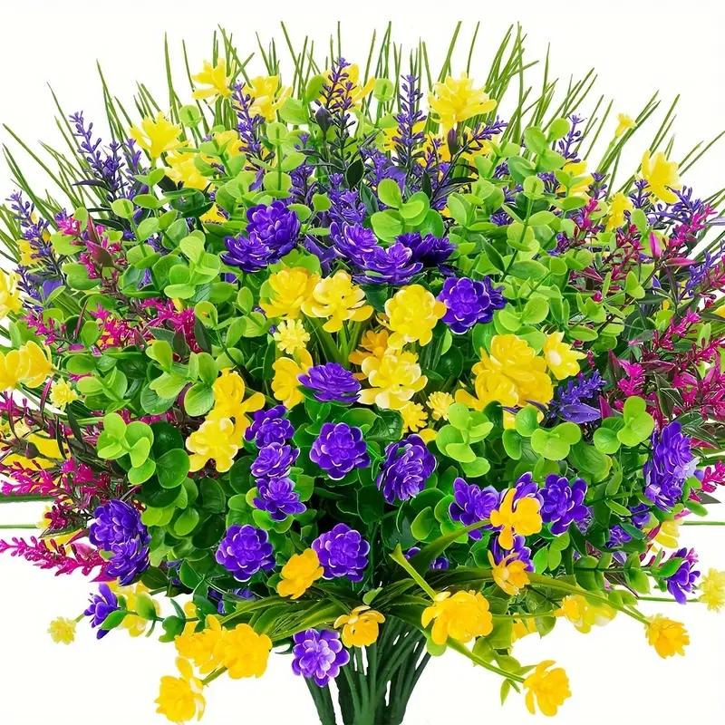 8/16 Bundles Artificial Flowers UV Resistant Greenery Plants for Garden Kitchen Decor Wedding Home Living Room Decoration Fake