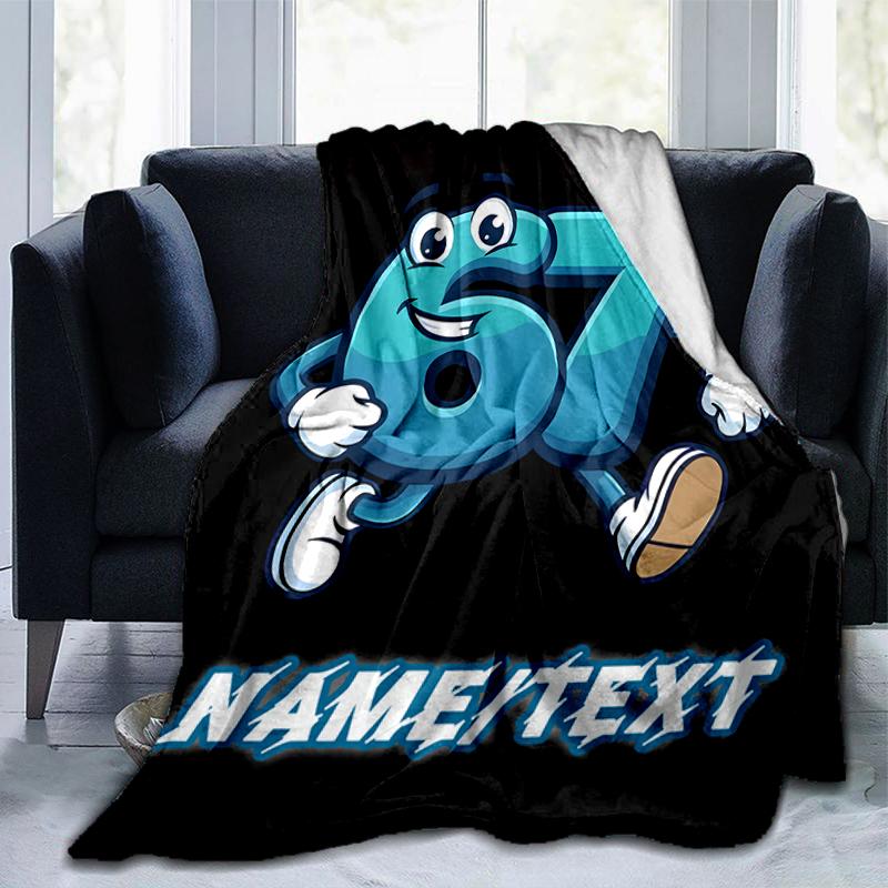 1PC Custom Name "Happy Number Mascot" Flannel Blanket Versatile,all-season Throw Suitable for the Living Room,bedroom,camping,travel,and Gift