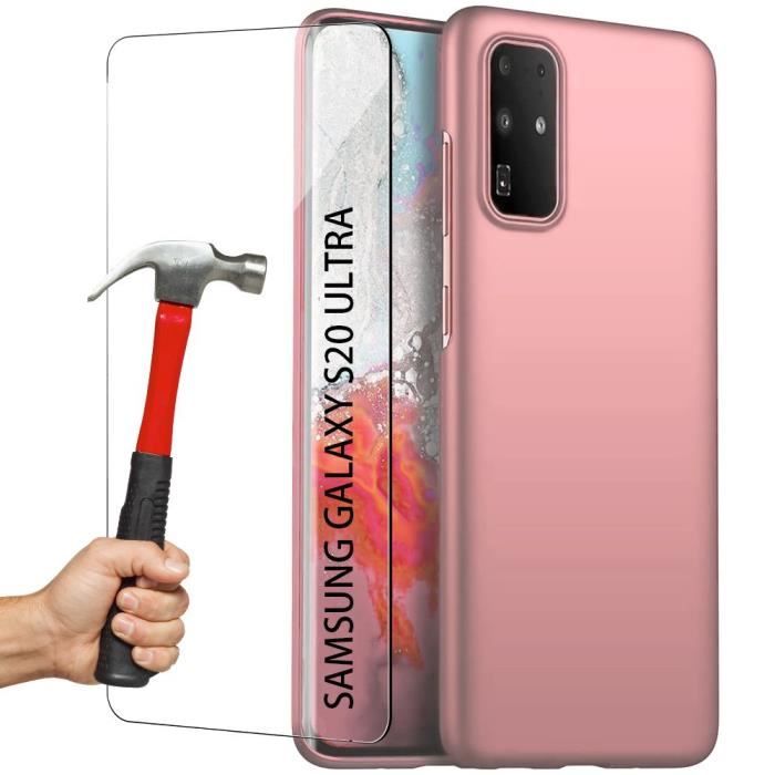Coque de protection - Samsung - S20 Ultra - Silicone liquide - Rose - 2 Verres Trempés