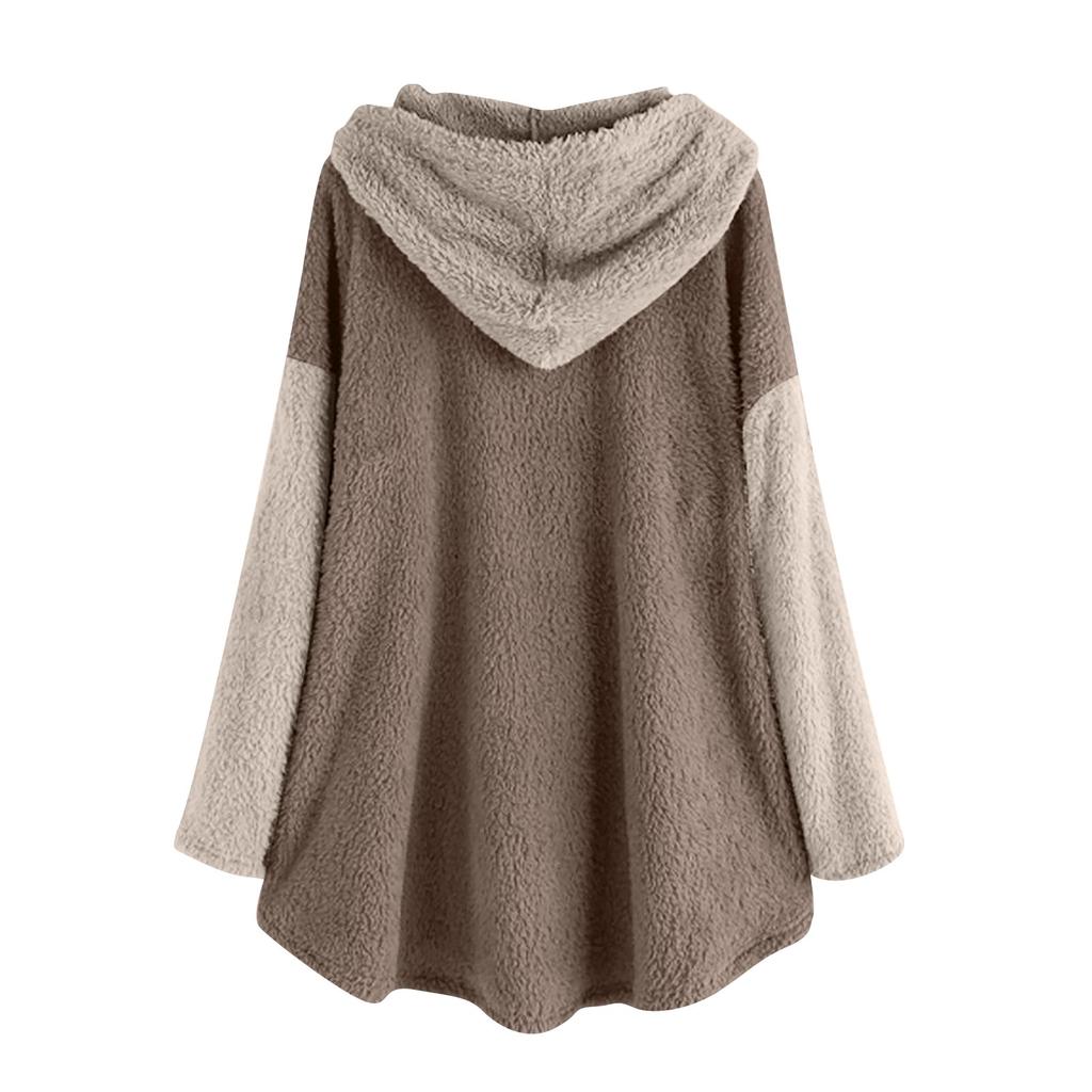 Women's And Winter Casual Color Plush Warm Hooded Plus Size Jacket