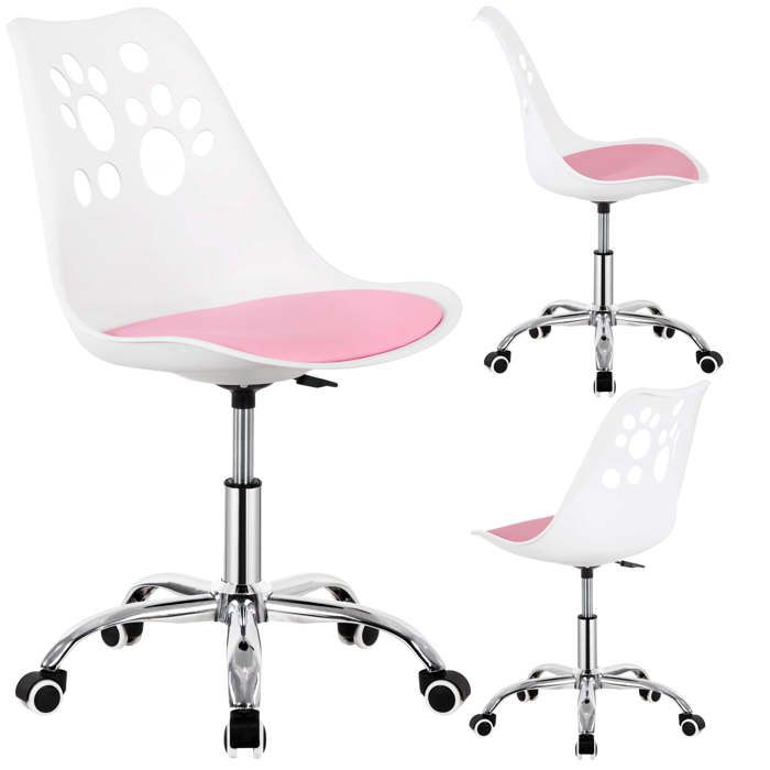 Chaise de bureau - SPRINGOS - 2025 - Ergonomique - Réglable en hauteur - Similicuir blanc/rose