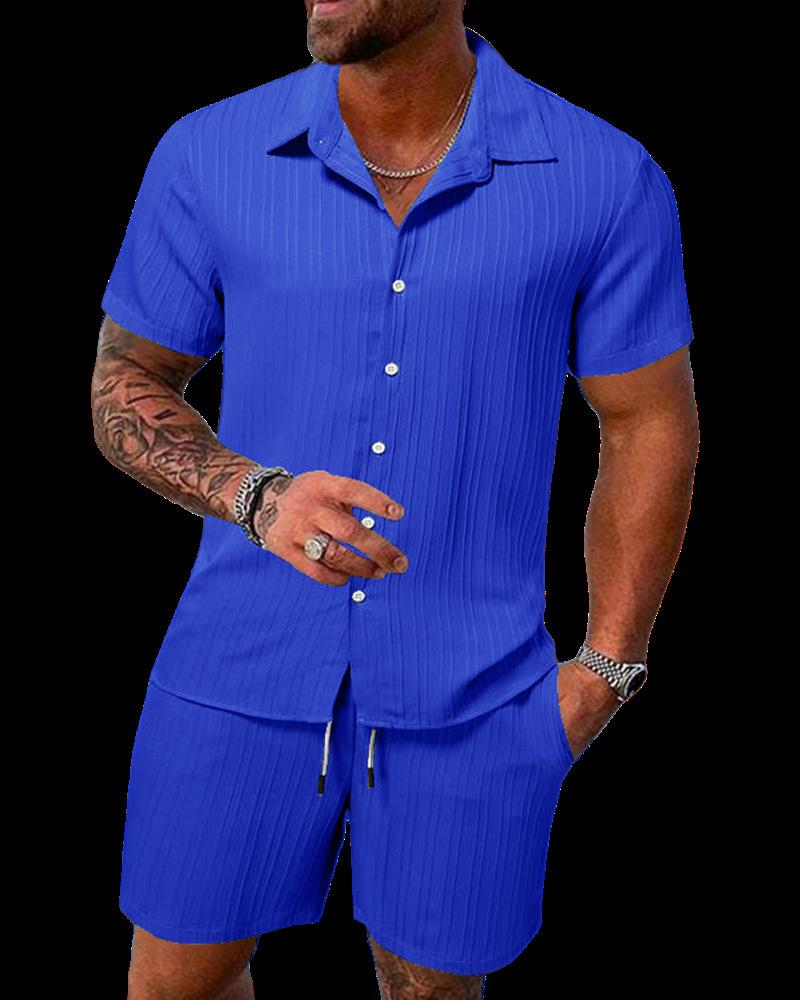 

2026 Euro-American Men s Summer Casual Loose Shirt & Shorts Beach Set S