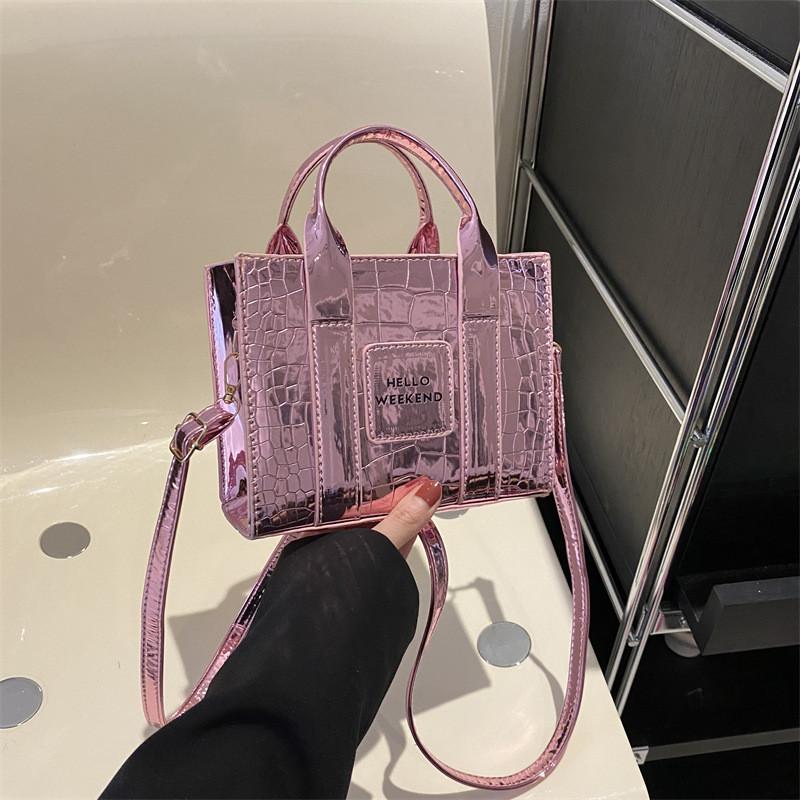 

Stylish Bright Surface Stone Pattern Handheld Tote Bag For Trendy Women In Pink Green Silver Black And Gold Colors розовый