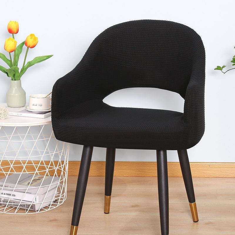 Nordic Curved Chair Cover Jacquard Spandex Hollow Arc Back Armchair Covers For Dining Room Coffee Bar Make Up Chair Cover