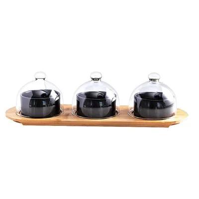 Japanese Tableware Black Ceramic Dessert Bowl Fruit Platter Creative Glass Cover Household Snack Plate Dried Fruit Cake Plate