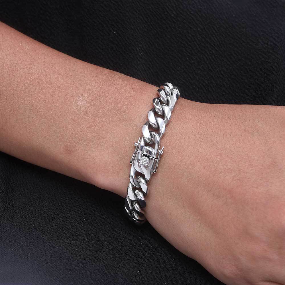 Tarnish Resistant 316L Stainless Steel Cuban Link Bracelet with Box Clasp Gold Silver Hip Hop Curb Chain Jewelry for Men