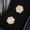 Round Center Stone Mixed Cut Double Halo Flower Stud Earrings Elegant Women Daily Party Jewelry