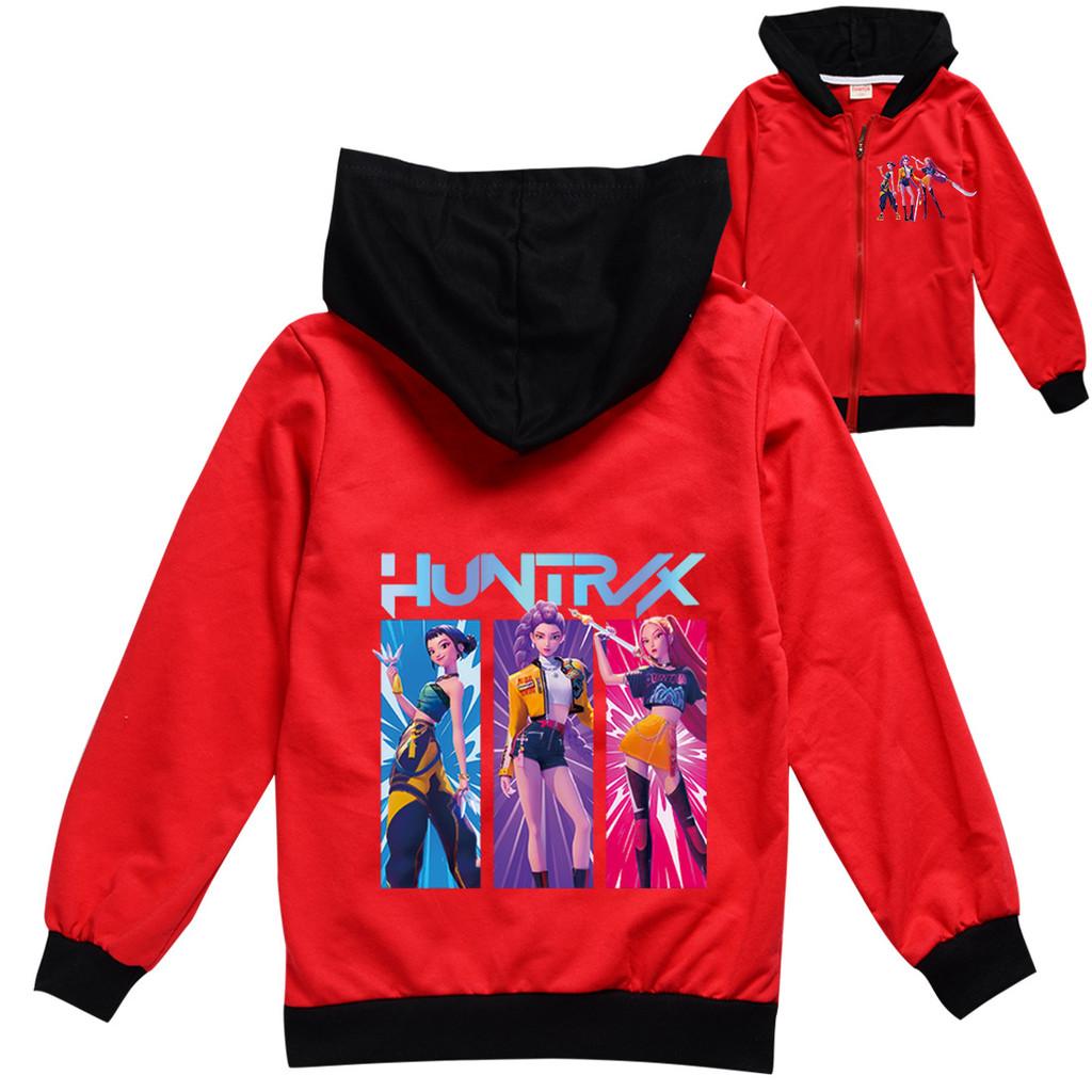 Kids Girls Anime Cartoon K-Pop Rumi Zoey Mira Print Casual Hooded Long Sleeves Zipper Jacket Coat