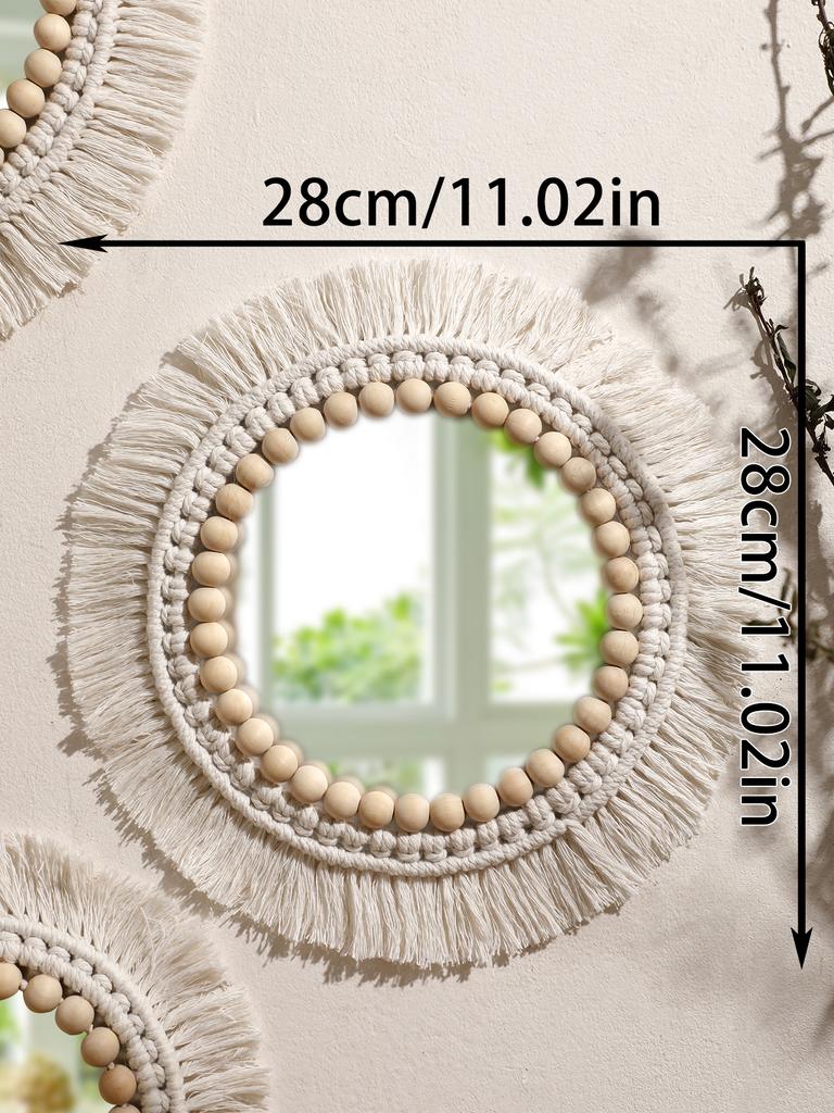 Macrame Mirror Wall Hanging Decorative Mirrors for Vanity Dorm Boho Woven Tassel Home Decor for Living Room Art Decorative Gifts