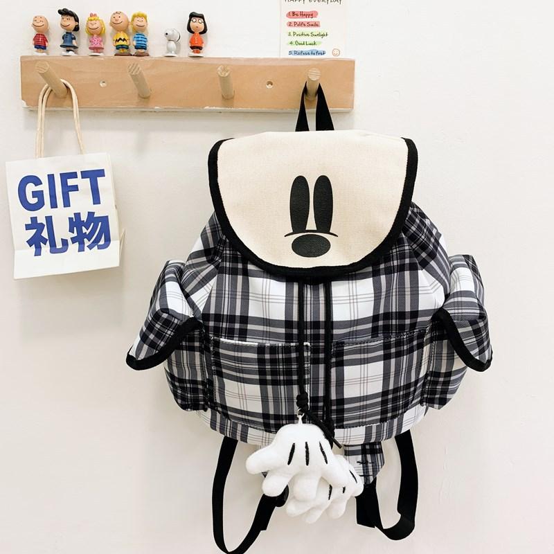 

Cute sweet cartoon doll backpack pink and white plaid niche design girl bag student backpack gift