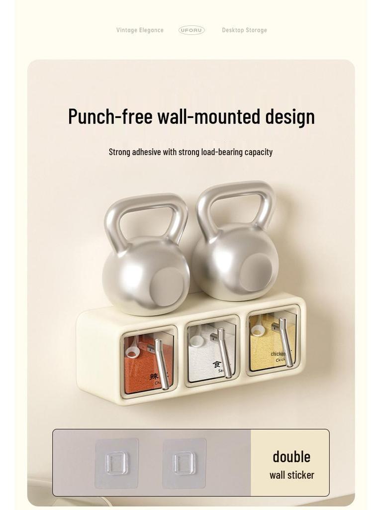 Wall-Mounted Punch-Free Spice Box Set: Multifunctional Kitchen Seasoning Jars